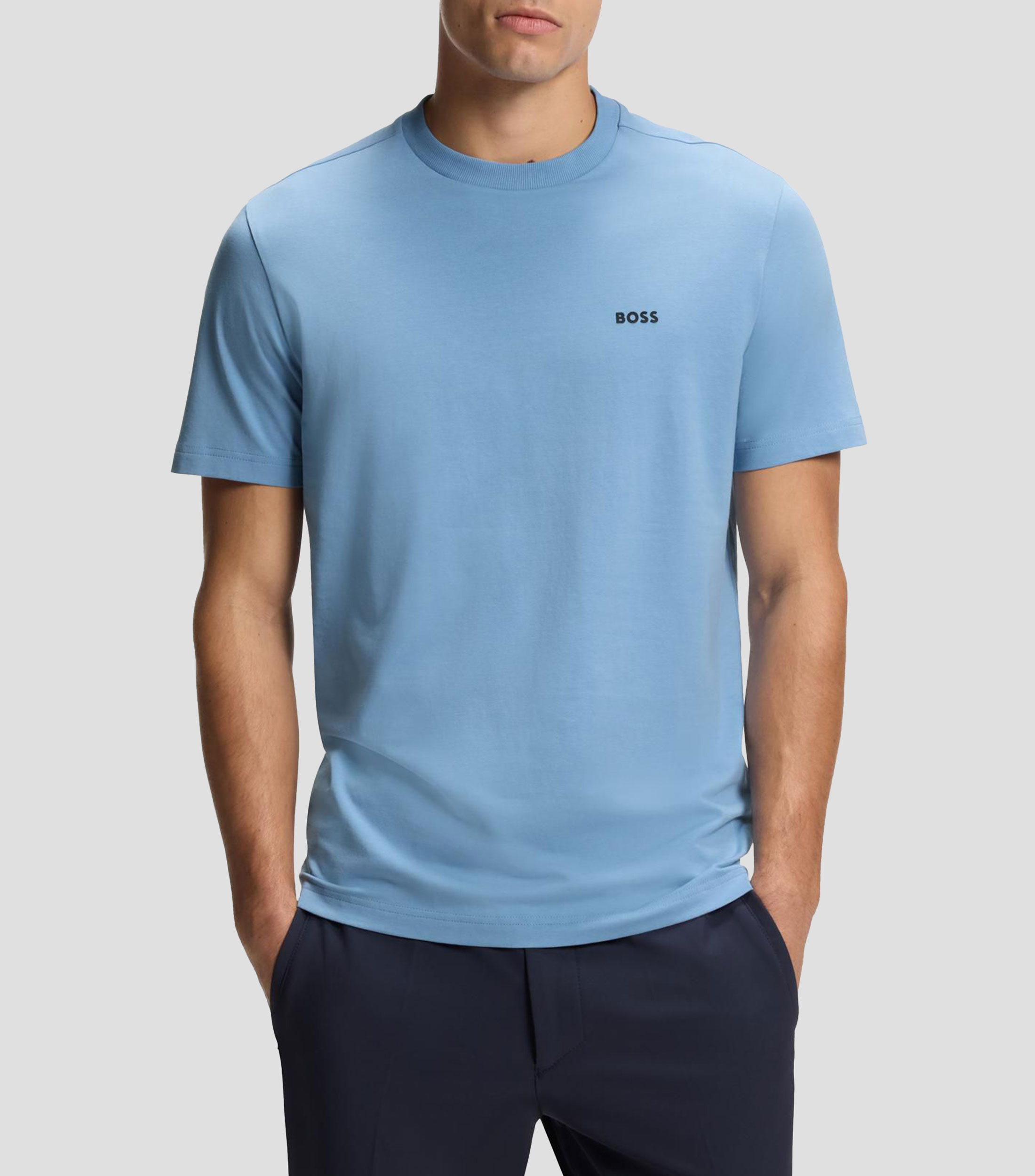 Playera BOSS de algodón elástico con logo en contraste Hombre